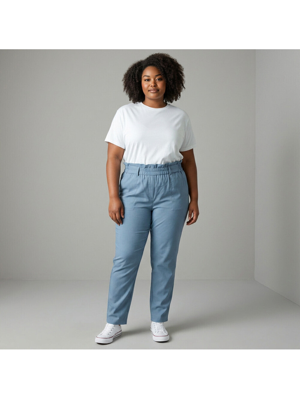 Grace Karin Pants Women XL Blue High Rise Flat Front Pull On Elastic Waist Chino